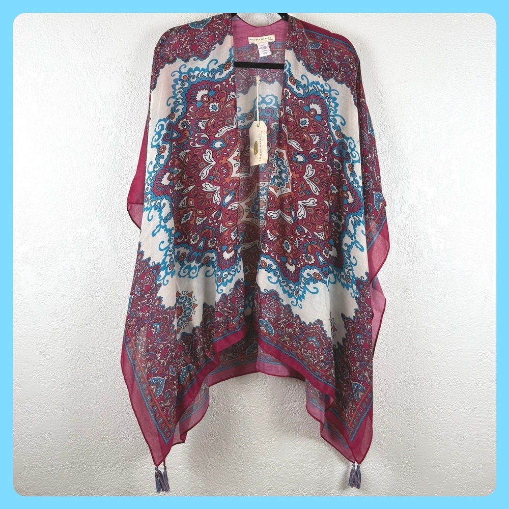 Farmers Market by Oneworld‎ Women's Kimono Indie Boho Scarf Paisley Tassel